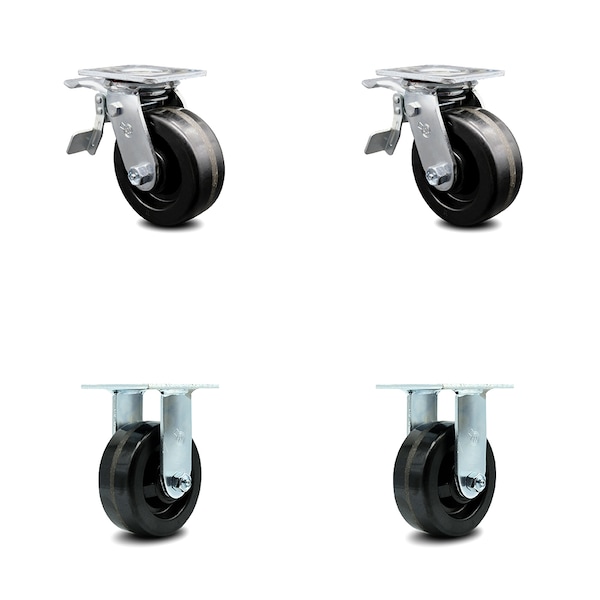 5 Inch Phenolic Caster Set with Ball Bearings 2 Brakes 2 Rigid
